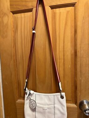 Women’s White Crossbody Bag with Red Strap